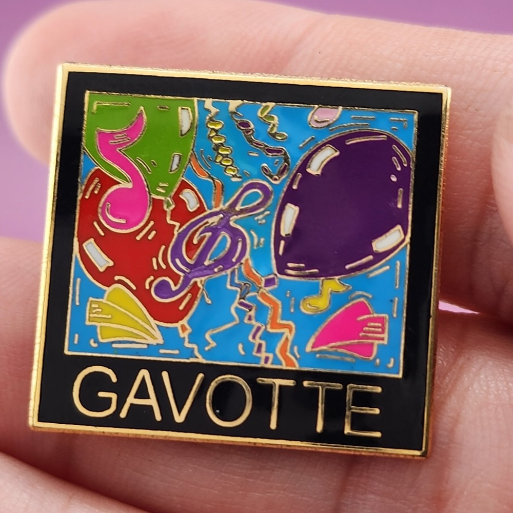 GAVOTTE Multicolor Enamel Music Balloon Lapel Pin Brooch Gold Tone Whimsical